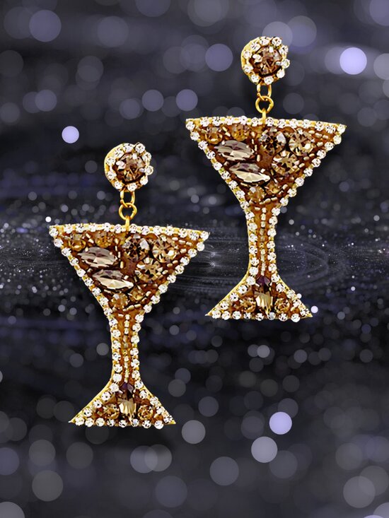 Boston Proper Jewelry - NEW Boston Proper GOLD Martini Cocktail Earrings Crystal Bead Statement Jewelry